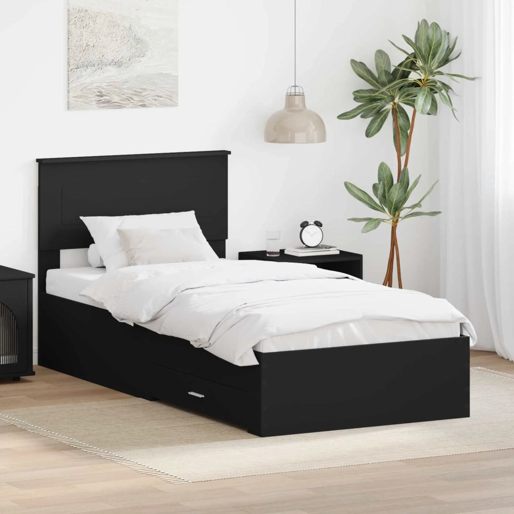 Struttura del letto con testiera Nero e Argento 75 x 190 cm 3408327