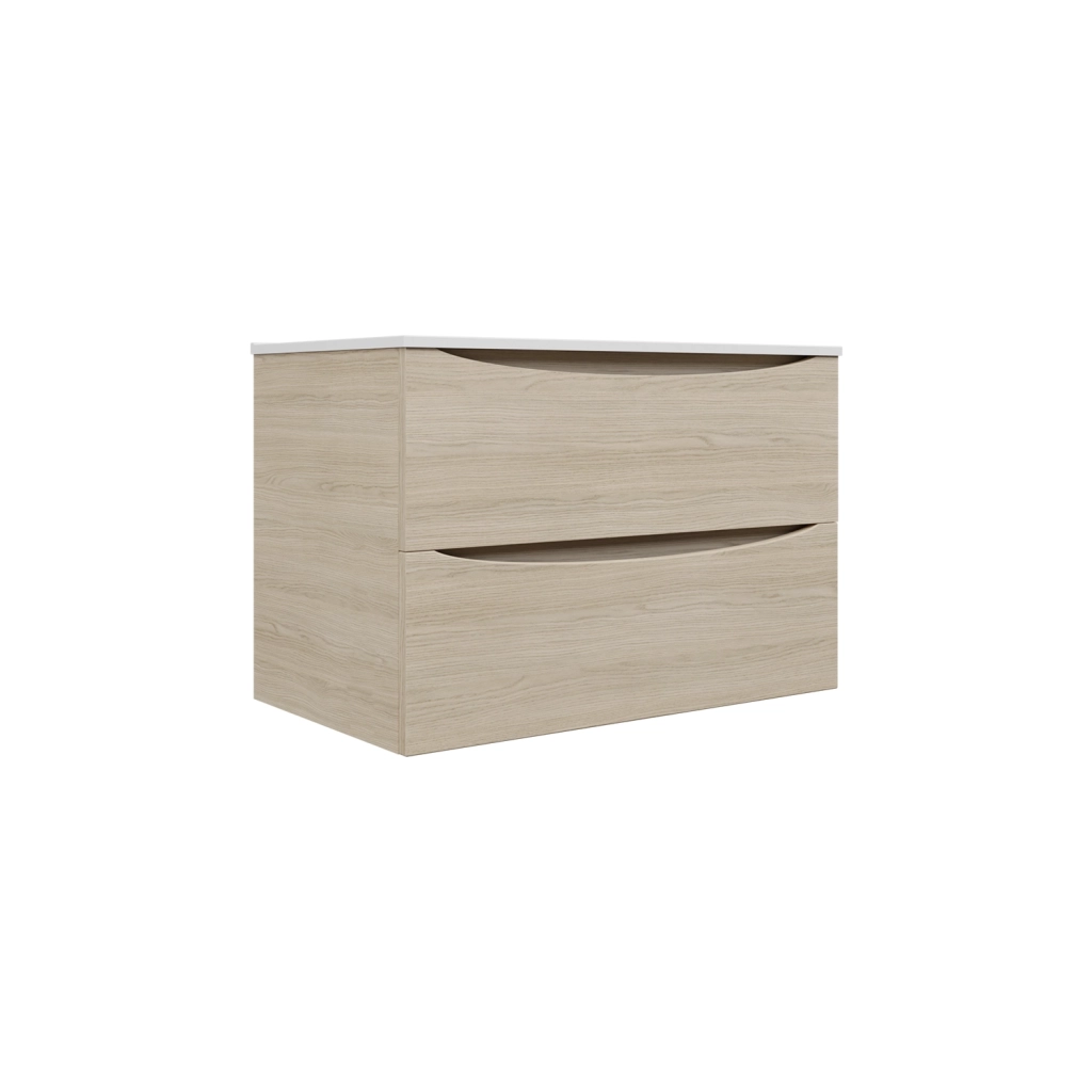 Mobile da bagno sospeso 80cm rovere chiaro con lavabo e specchio | Aspen
