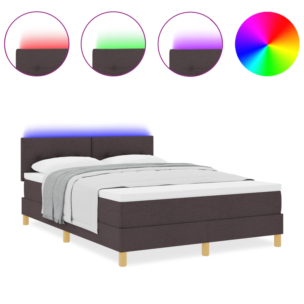 Box Spring Bed con Materasso & LED Marrone Scuro 160x200 cm Tessuto