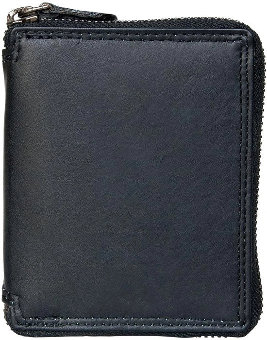 Portafoglio RFID in pelle - Unisex - Nero - Cerniera metallica