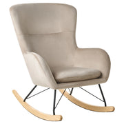 Sedia A Dondolo Velluto Beige Gambe In Metallo Pattini In Legno Moderni