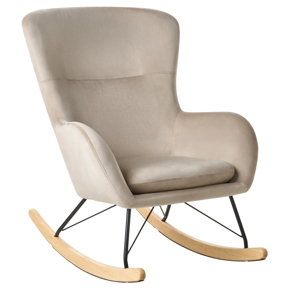 Sedia A Dondolo Velluto Beige Gambe In Metallo Pattini In Legno Moderni