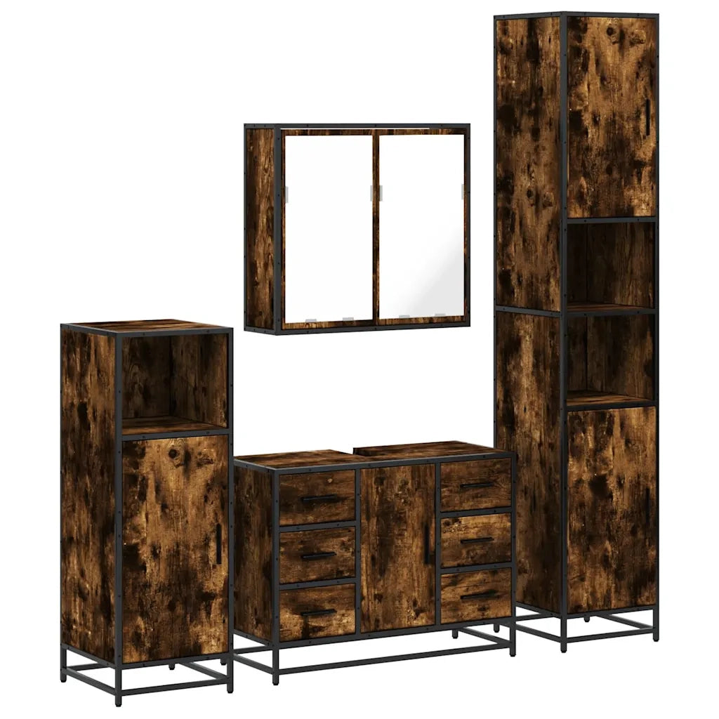 Set Mobili da Bagno 4 pz Rovere Fumo in Legno Multistrato