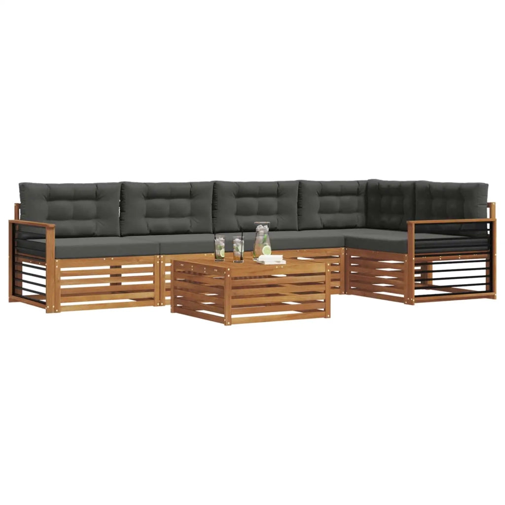 Set di divani da esterno con cuscino 6 pcs Naturale e Antracite