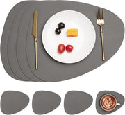 Piatti per tavolo - Piatti per tavolo in pelle - Sottopiatte - Piatti per tavolo in pelle imitante, lavabili, rotondi, antiscivolo, reversibili, set da 4 pezzi, colore grigio.