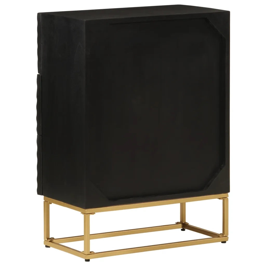 Cassettiera Nera 55x30x76 cm in Legno Massello di Mango e Ferro 372025