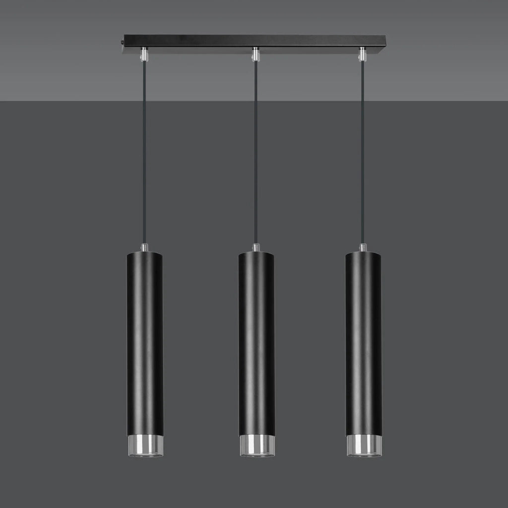 Lampadario 3 Luci Brunilde In Acciaio Nero E Tubolari In Nero E Cromo