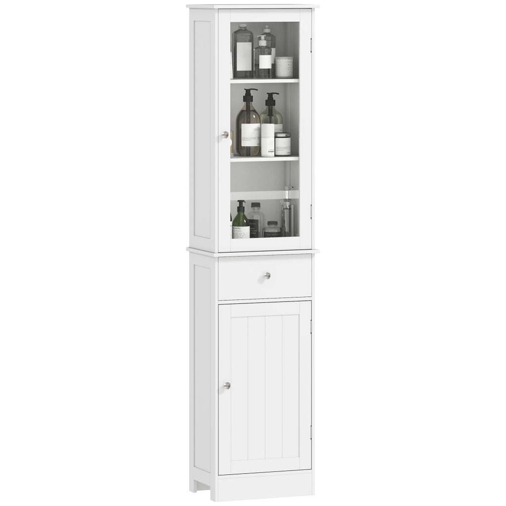 Mobile Colonna Bagno Salvaspazio con Armadietto, Cassetto e Ripiani ¨C Zephmum ¨C Bianco, MDF, 40x27x171.5cm