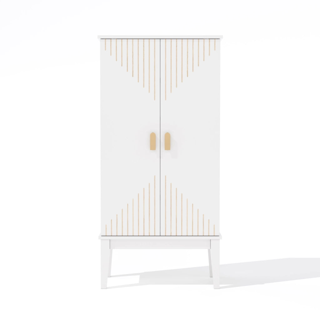 Credenza a 2 ante con 5 vani e chiusure a riga, per cucina, soggiorno e ingresso, in MDF bianco, 120 × 59 × 30 cm