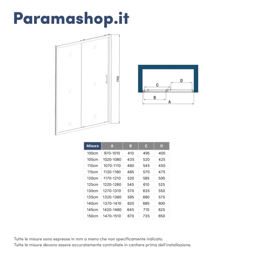 Box doccia nicchia da 140 cm apertura scorrevole reversibile vetro opaco h190 | Sicily