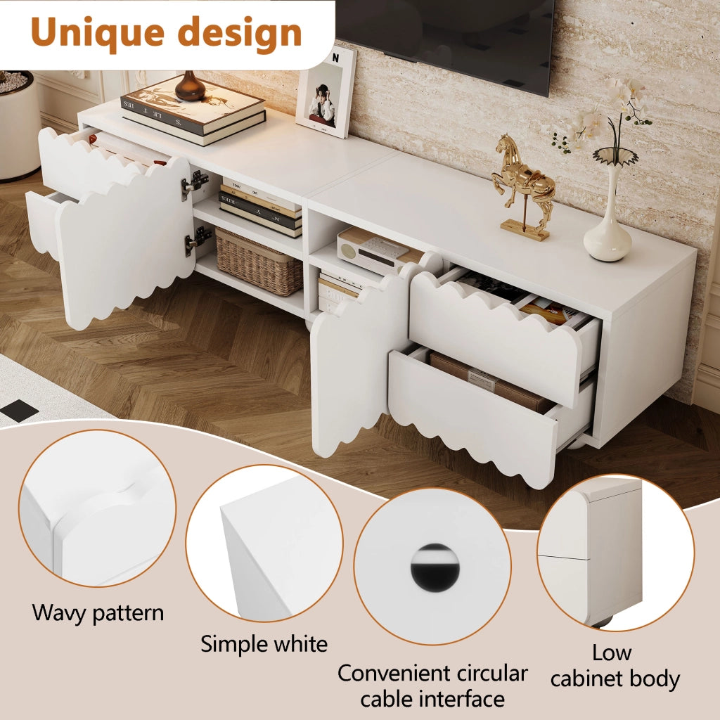 OKWISH Mobile TV con 2 Ante e 2 Cassetti, Design Minimalista, per Soggiorno, MDF e Pannelli di Particelle, 175 x 38 x 37 cm