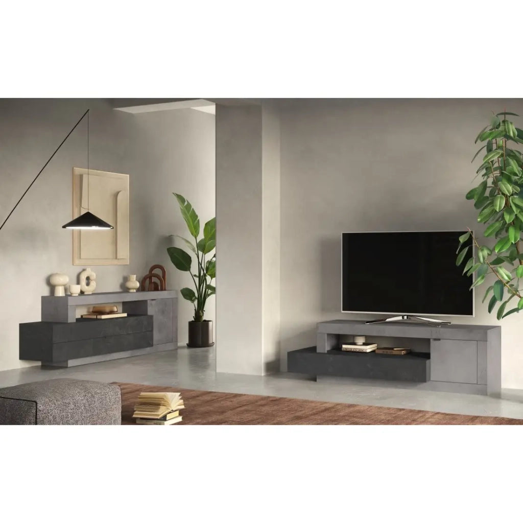 Mobile TV 2 porte 2 cassetti, collezione ACCESS, bianco/quercia chiara