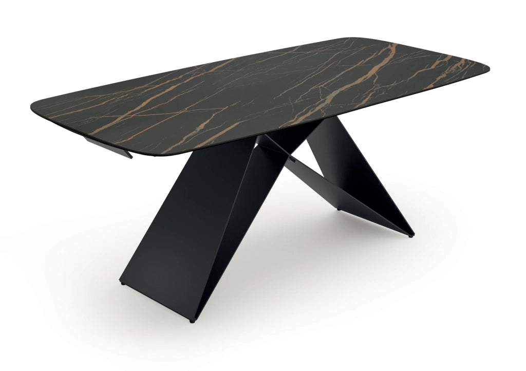 Tavolo Allungabile Thanos X con Piano in Ceramica Portoro Nero e Gambe in Metallo - Stones