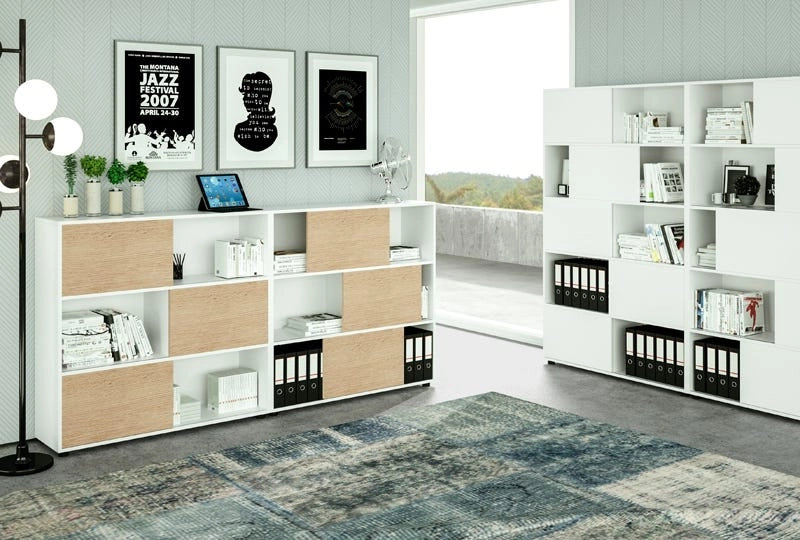 Libreria ad ante scorrevoli in melaminico verniciato per ufficio cm. 120x35x116,2h