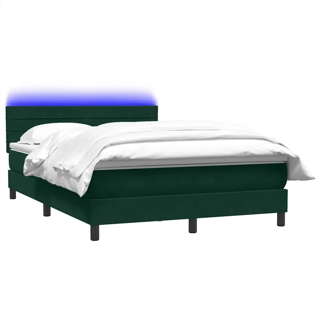 Letto a Molle con Materasso e LED Verde Scuro 160x220 cm Velluto 3317034