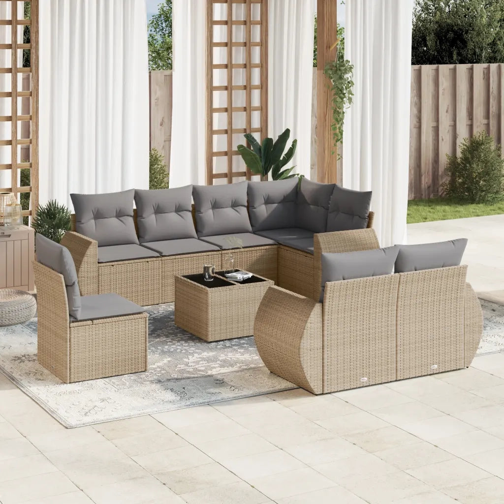 Set Divano da Giardino 9 pz con Cuscini Beige in Polyrattancod mxl 112380