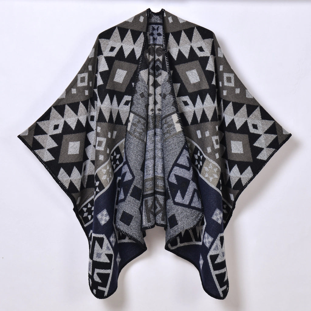 Sciarpa da donna in stile retr¨°, con motivo geometrico a rombi, in cashmere spesso e caldo.