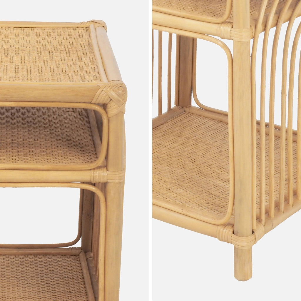 Comodino in rattan 1 ripiano 1 vano portaoggetti, marrone naturale
