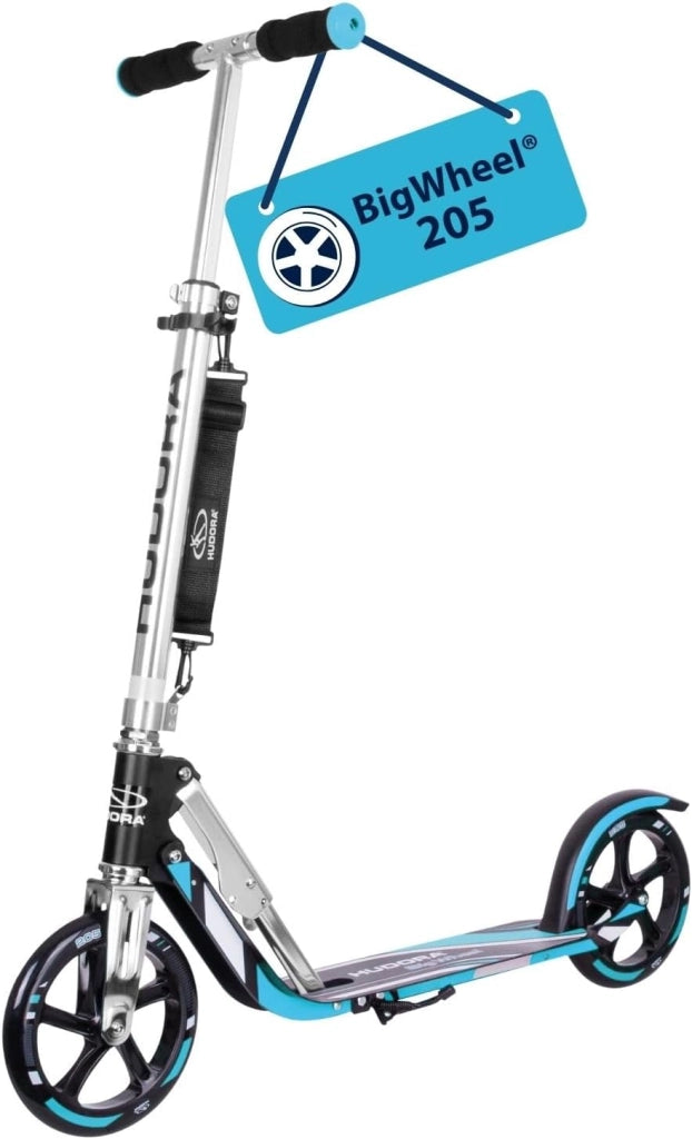 HUDORA Monopattino BigWheel 205 - in alluminio resistente - Monopattino pieghevole regolabile con cavalletto - sportivo per bambini e adulti fino a 100 kg - nero/rosso