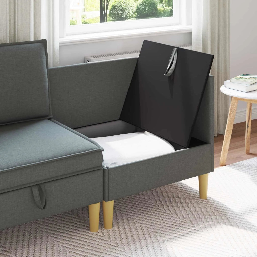 Divano ad Angolo con Storage Grigio Scuro Tessuto