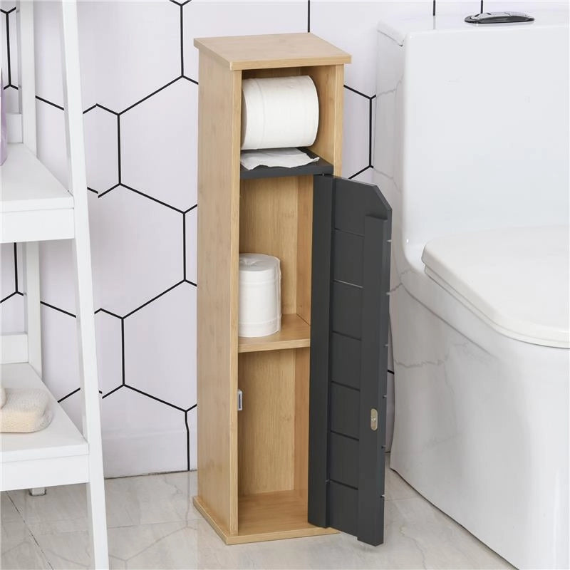 MOBILETTO A COLONNA PER IL BAGNO BAMBÙ E LEGNO GRIGIO 18 X 18 X 75CM