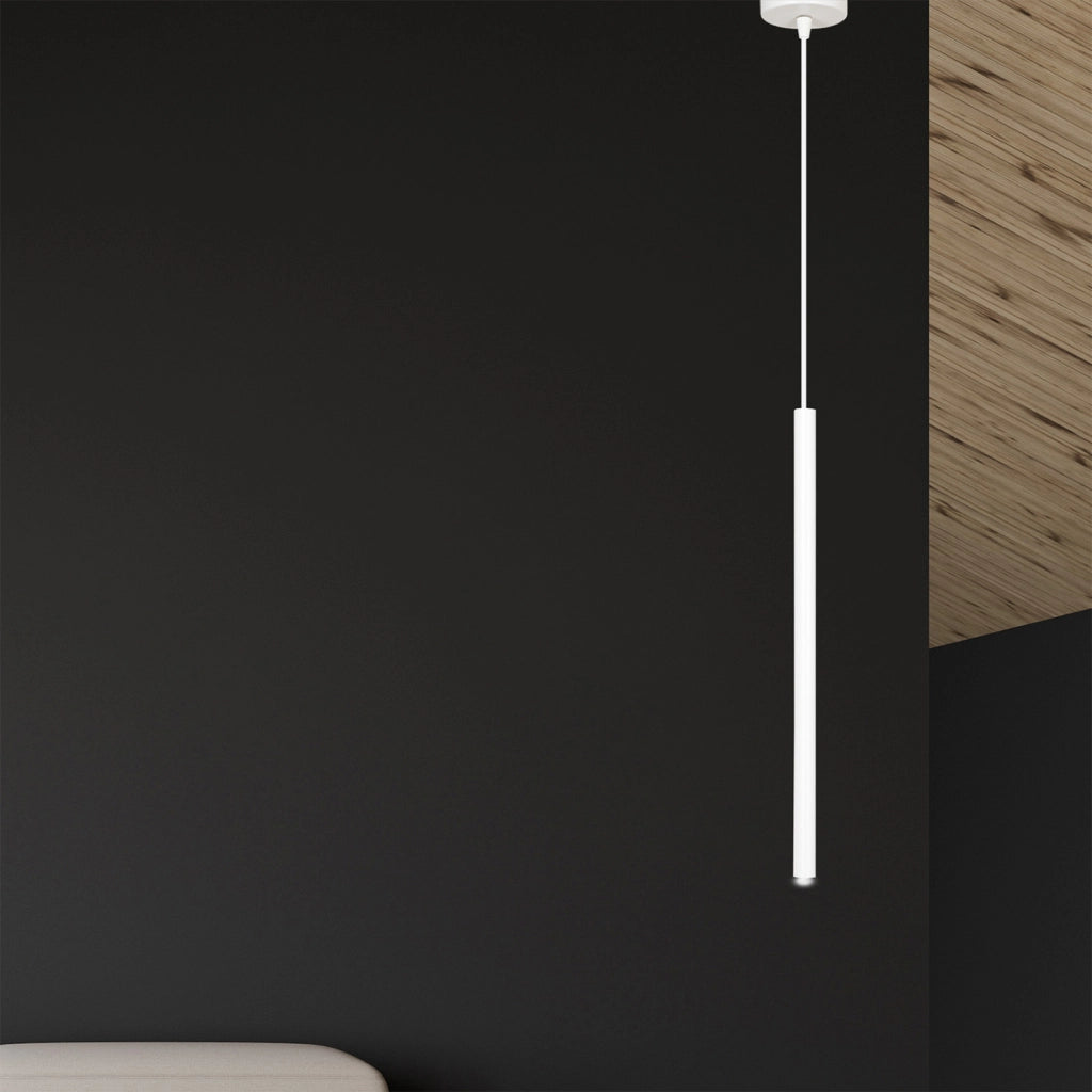 Lampadario 1 Luce Moderno Shu Acciaio Bianco E Paralume A Cilindro Sottile