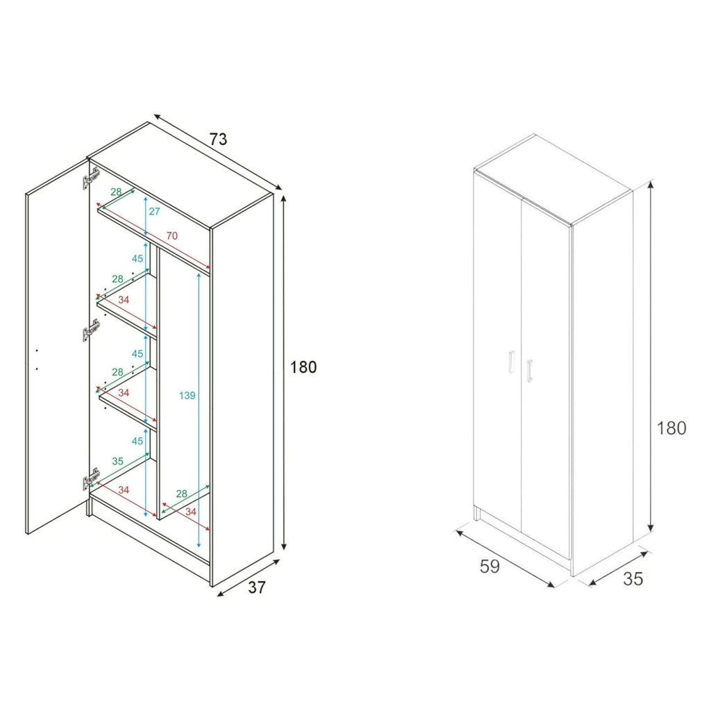 Dairago, Armadio Multiuso Grande Modulabile, 132x180h cm Bianco