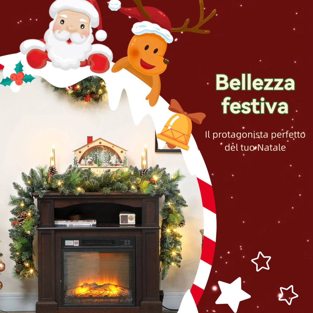 Ghirlanda Natalizia da Interni 180cm con 30 LED Pigne e Bacche