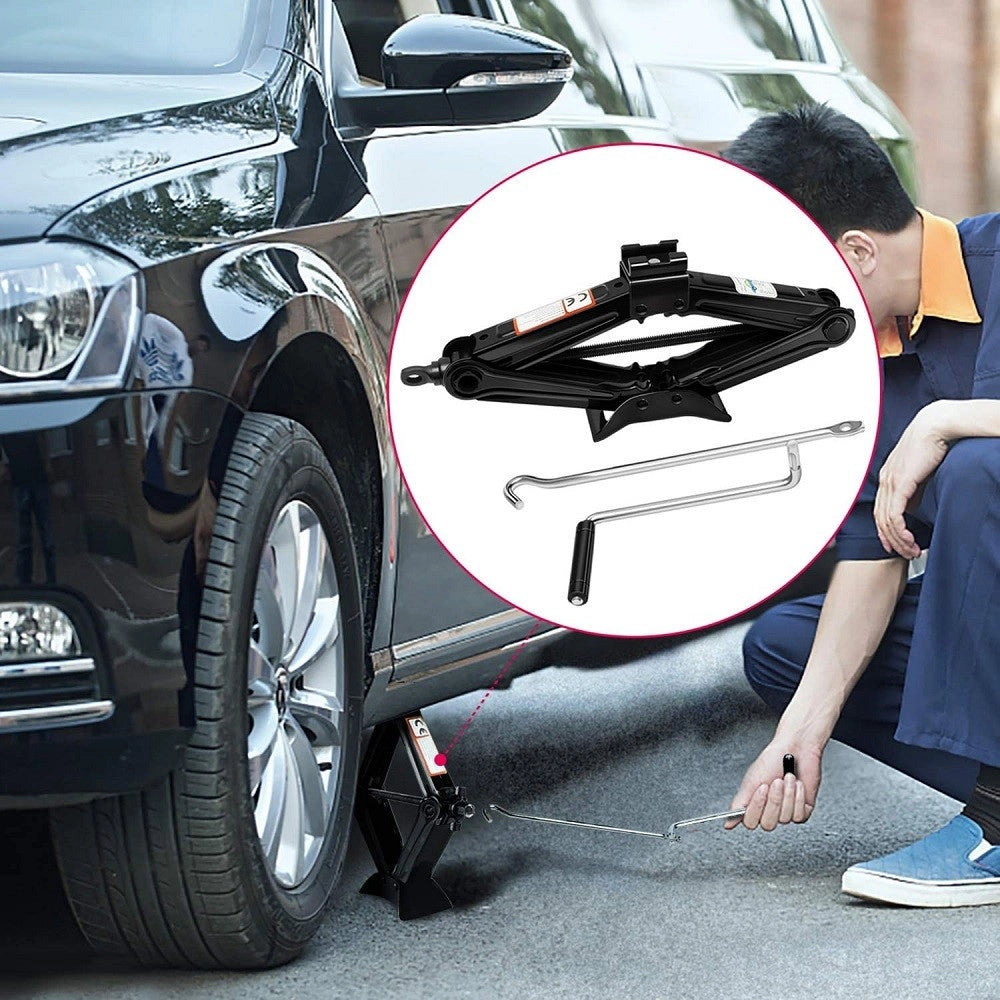 Trade Shop - Cric A Pantografo Forbice Idraulico Sollevatore Auto Familiare Pickup 2000kg Nero -