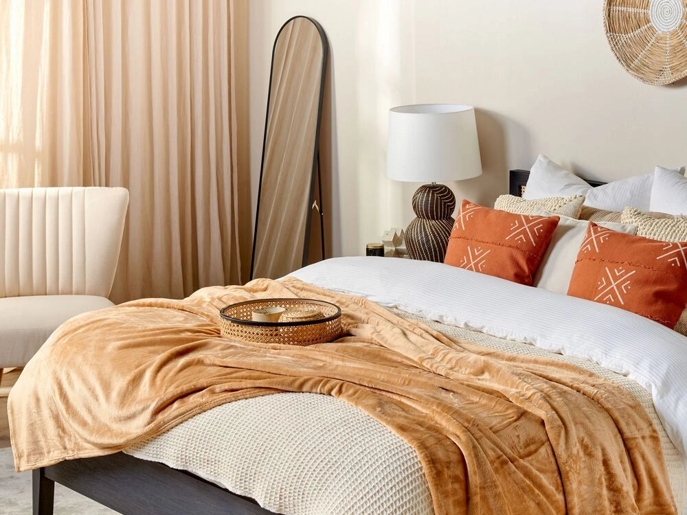 Coperta plaid in poliestere sabbia 150 x 200 cm morbido durevole letto divano soggiorno stile classico