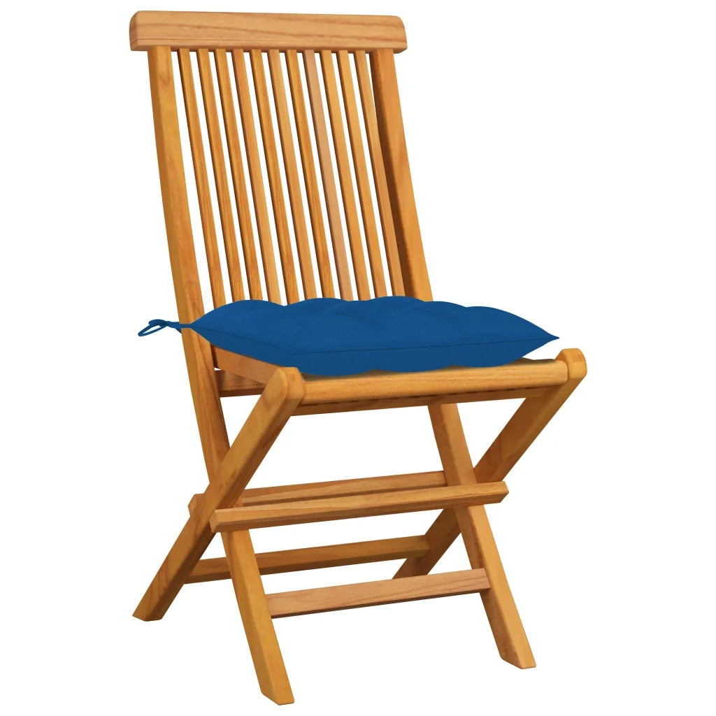 Sedie da Giardino con Cuscini Blu 4 pz | Sedie da Esterno Massello di Teak