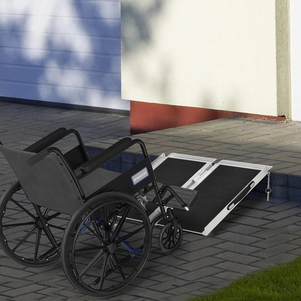 Rampa per Sedia a Rotelle Pieghevole con Guide Laterali 61x72 cm in Lega di Alluminio Argento e Nero
