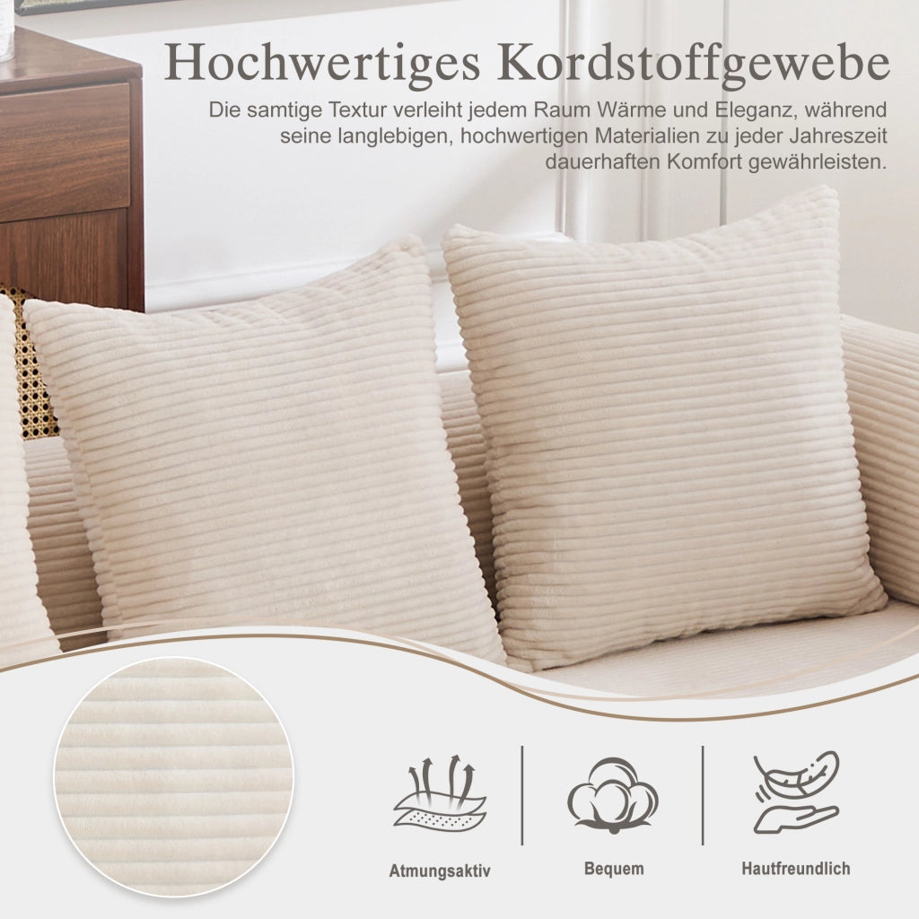 DIVANO modulare in velluto a coste 200x190x67 cm beige con pouf e 3 cuscini
