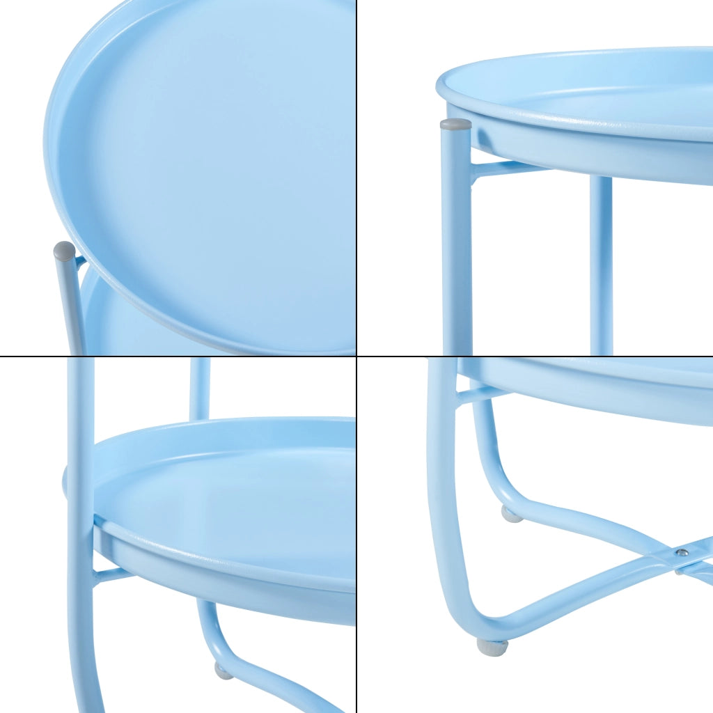 Tavolino Sandefjord con 2 Vassoi Rotondi Rimovibili - Azzurro [en.casa]