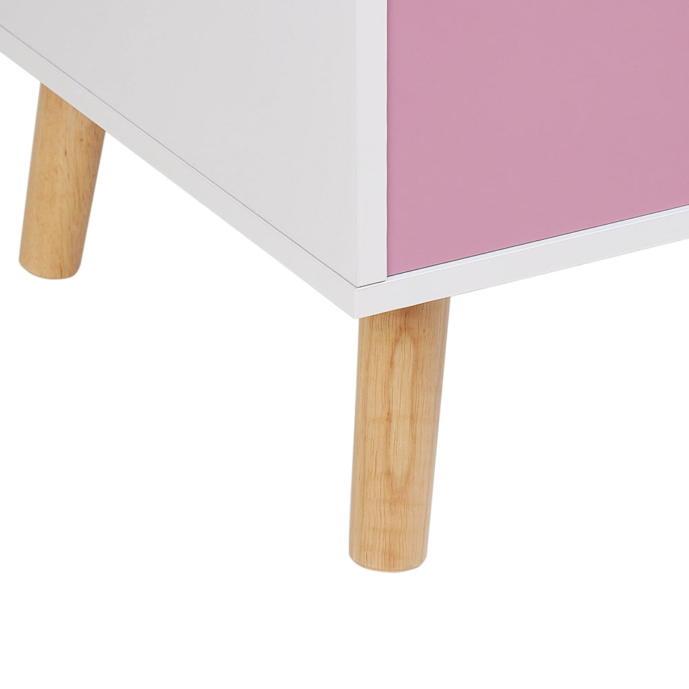 Mobiletto per bambini in MDF con gambe in legno di gomma con ripiano rosa cameretta moderna