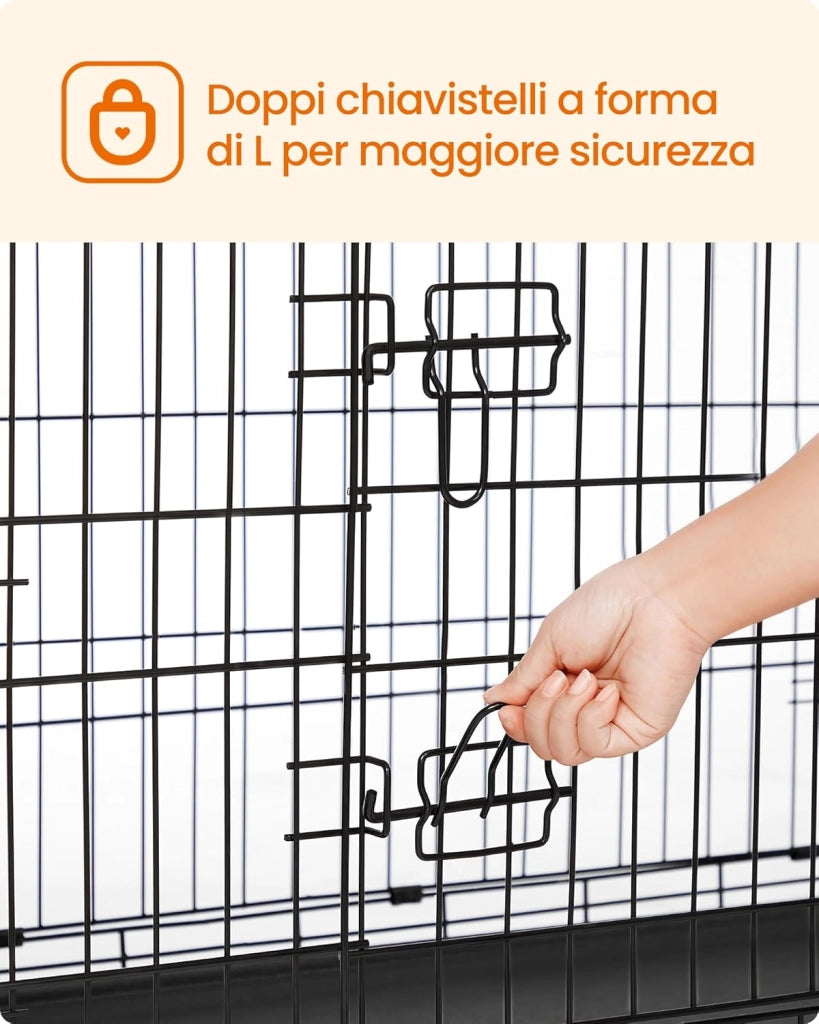 Feandrea Gabbia per Cani Pieghevole, con 2 Porte, Vassoio Rimovibile, 107 x 70 x 77,5 cm, XL, Nero PPD42H