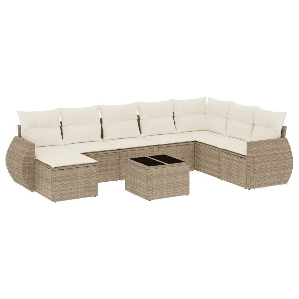 Set Divano da Giardino 9 pz con Cuscini Beige in Polyrattan 3221767