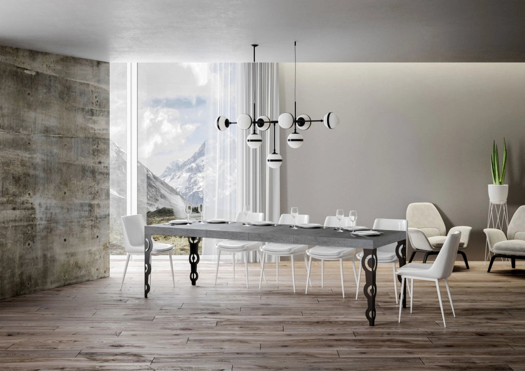 Tavolo Allungabile 200-304x90x77 cm Karamay Premium Cemento Telaio Antracite
