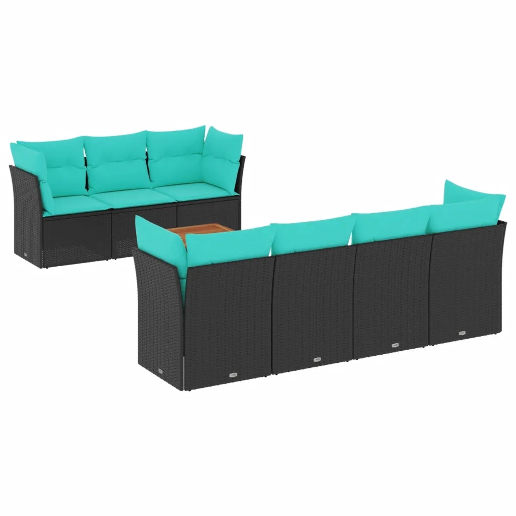Set Divani da Giardino 8 pz con Cuscini Nero in Polyrattan