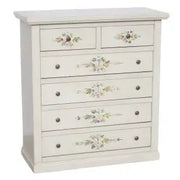 cassettiera cinquino in legno Shabby chic bianco anticato decorato a mano 4 + 2 larga