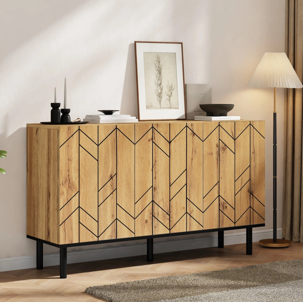 Credenza moderna 120x35x70 cm con 3 ante e frontali a onde