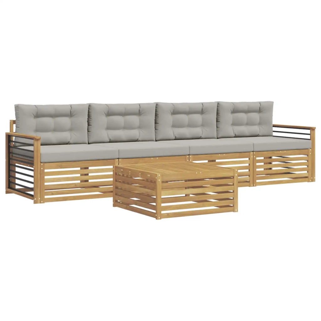 Set di divani da esterno 5 pcs Bianco e Grigio Chiaro