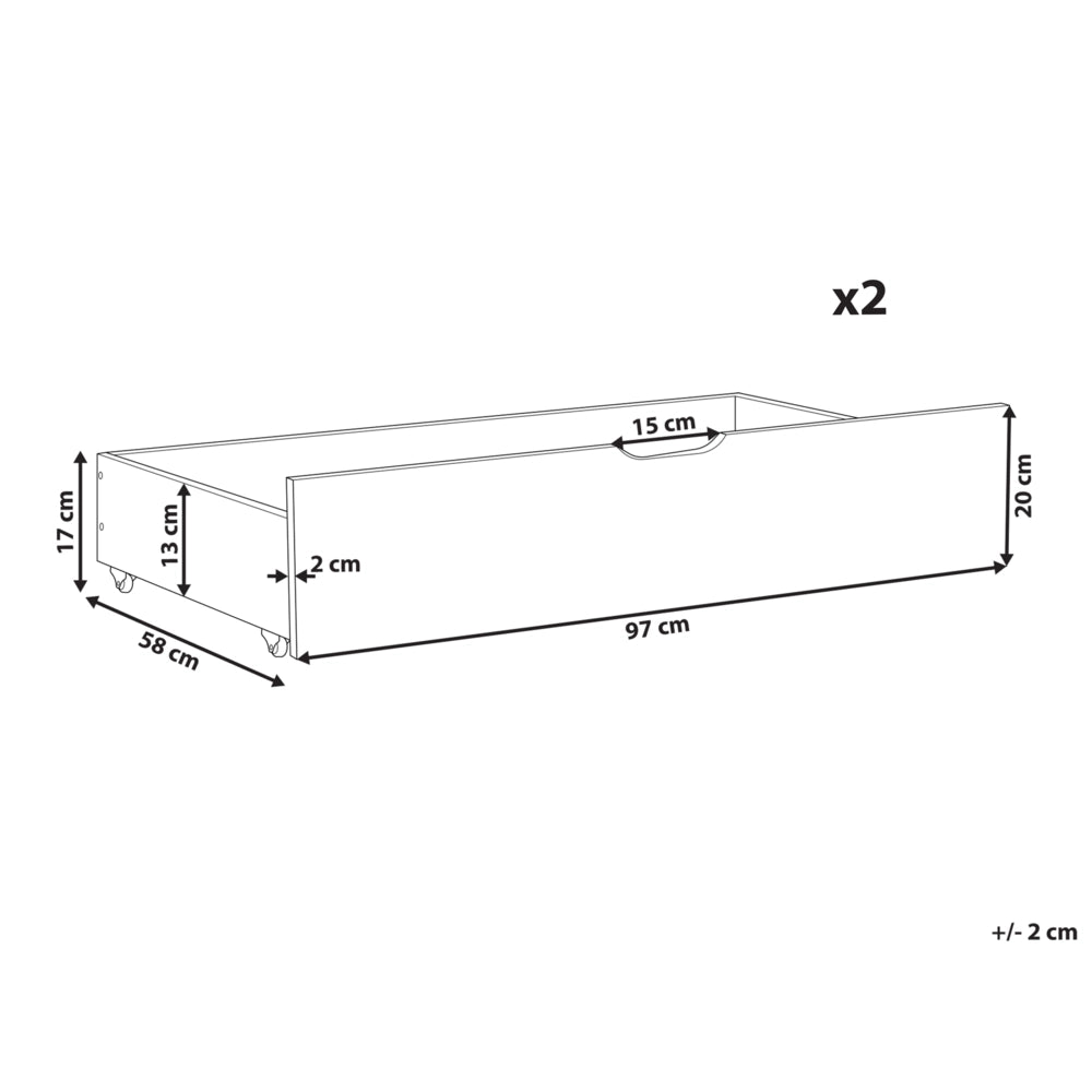 Set di 2 cassetti letto contenitore sottoletto in legno massello scuro con ruote