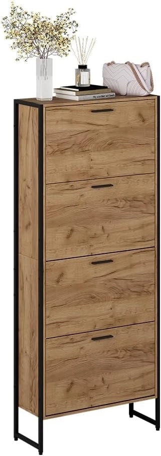 Scarpiera da ingresso Folda, Rovere Goldkraft/nero, 63 x 152.5 cm con 4 scomparti chiusi