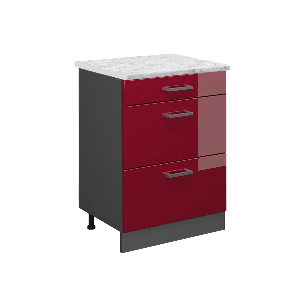 Mobiletto base per cucina R-Line Rosso lucido/Antracite 60 cm PL Marmo Vicco