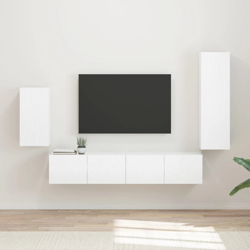 Set mobile TV 4 pcs Bianco Lucido Legno multistrato