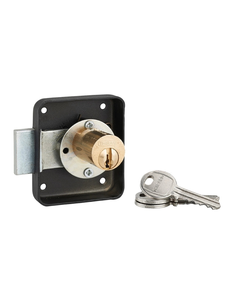 Serratura per mobile, mobilio, destra, asse 35mm, 70x60mm, nero, 3 chiavi - THIRARD