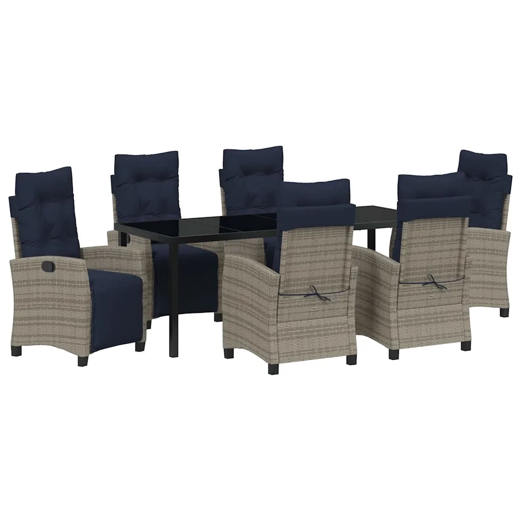 Set da Pranzo per Giardino con cuscino 7 pcs Grigio polyrattan