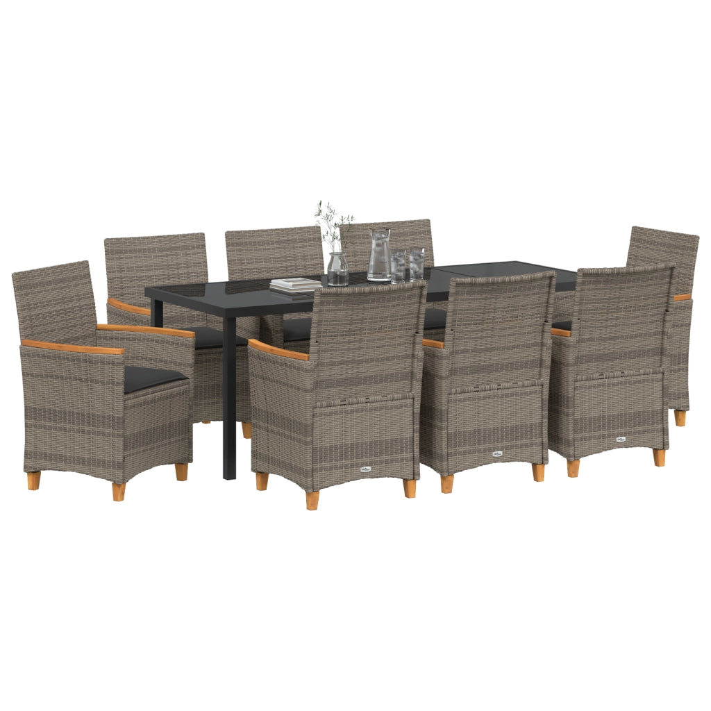 Set di Mobili da Giardino 9 pezzi con Cuscini Grigio Polyrattan
