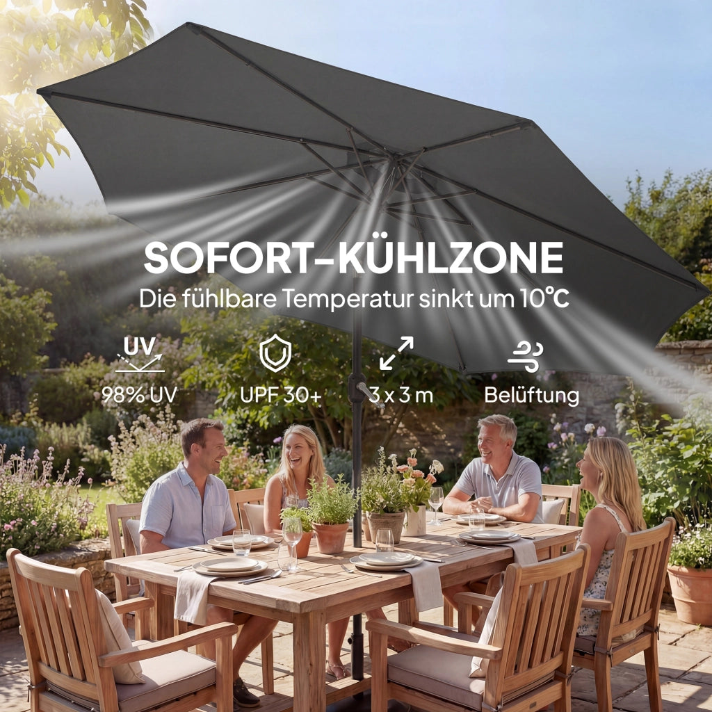 Ombrellone da balcone pieghevole ?300 cm ¨C zephmum ¨C grigio scuro con base a croce e manovella